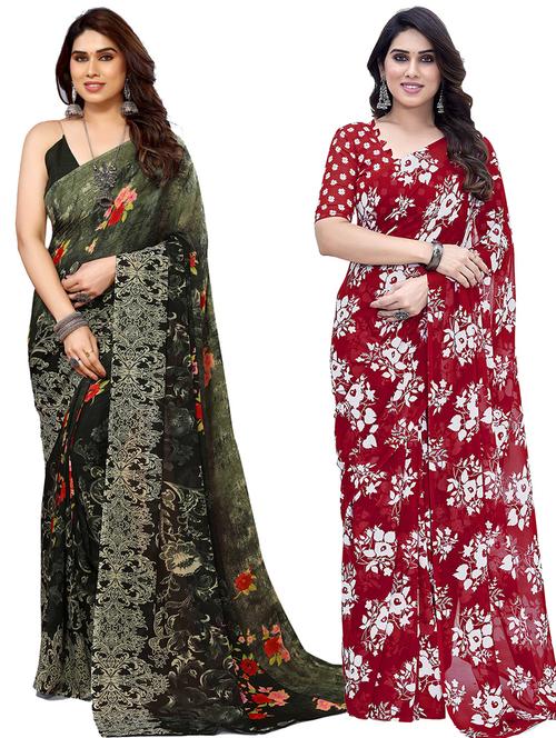 pack of 2 casual wear combo sarees with blouse - 21445354 - Very Small Image - 1
