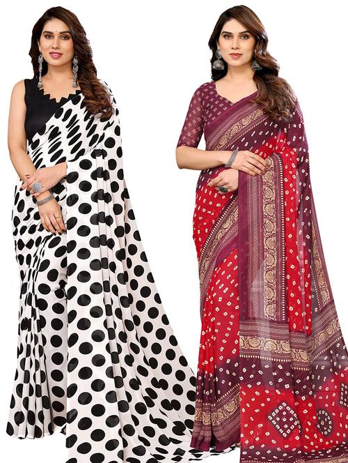 pack of 2 casual wear combo sarees with blouse - 21445355 - Very Small Image - 1