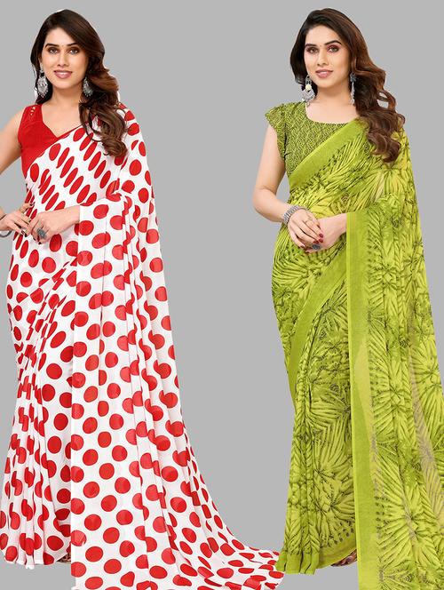 pack of 2 casual wear combo sarees with blouse - 21445359 - Very Small Image - 1