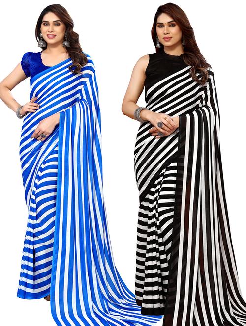 pack of 2 casual wear combo sarees with blouse - 21445361 - Very Small Image - 1