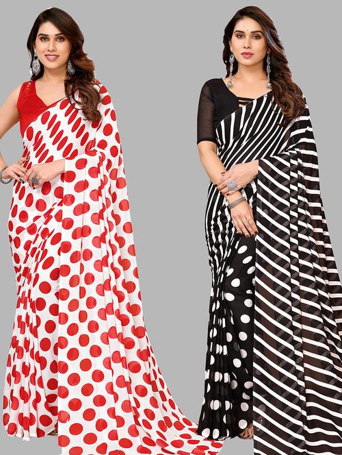 pack of 2 casual wear combo sarees with blouse - 21445363 - Very Small Image - 1