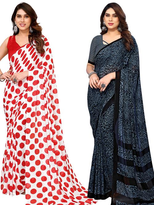 pack of 2 printed casual wear sarees with blouse - 21445365 - Very Small Image - 1