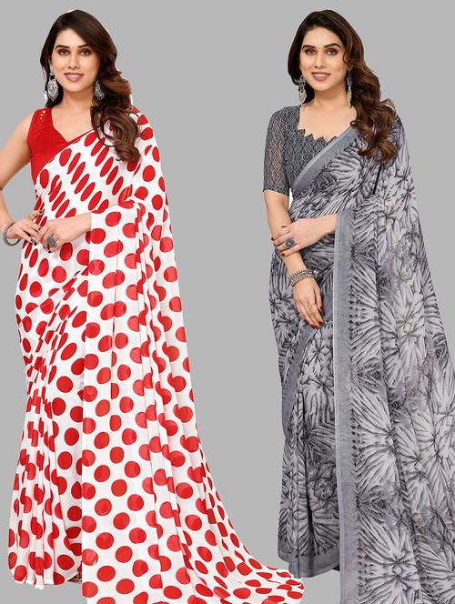 pack of 2 printed casual wear sarees with blouse - 21445366 - Very Small Image - 1