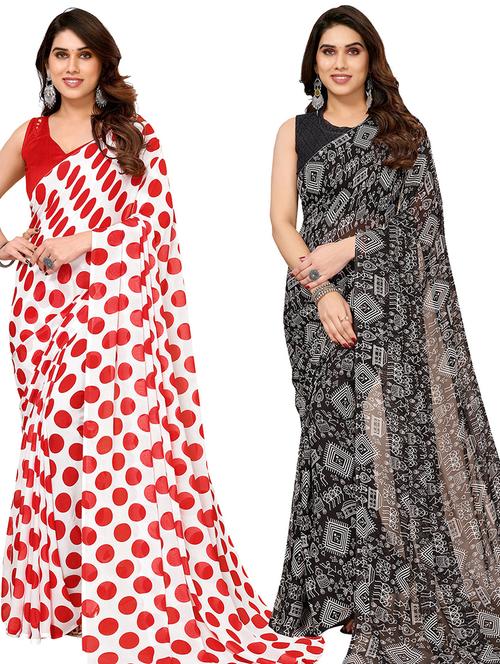 women pack of 2 casual wear combo sarees with blouse - 21445369 - Very Small Image - 1