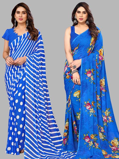 pack of 2 casual wear sarees with blouse - 21445370 - Very Small Image - 1