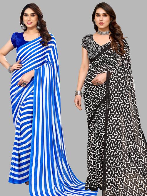 women pack of 2 casual wear combo sarees with blouse - 21445372 - Very Small Image - 1