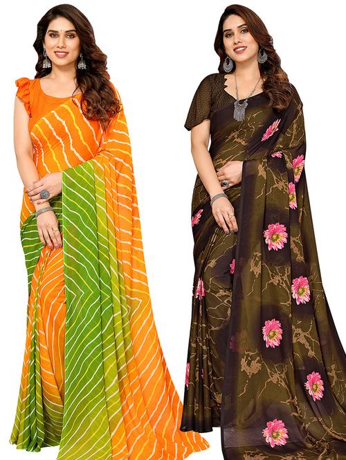 pack of 2 casual wear sarees with blouse - 21445375 - Very Small Image - 1