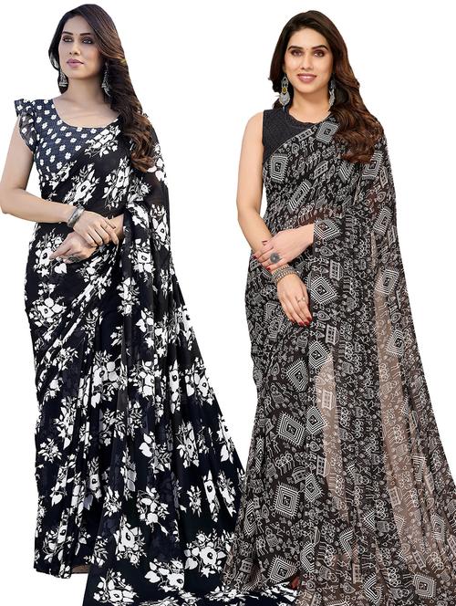 women pack of 2 casual wear combo sarees with blouse - 21445377 - Very Small Image - 1