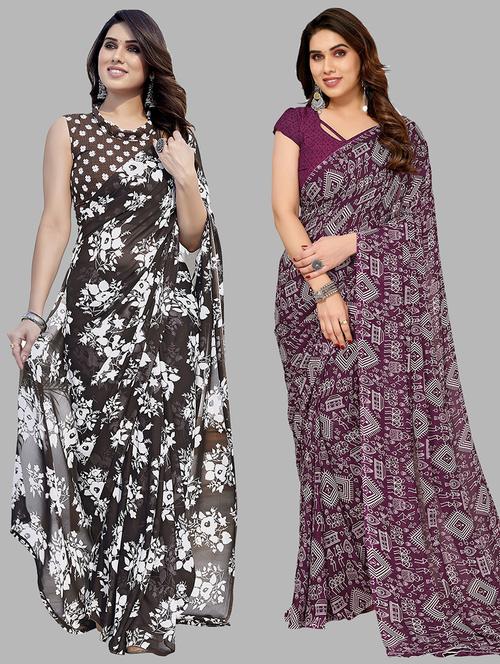 pack of 2 casual wear sarees with blouse - 21445381 - Very Small Image - 1
