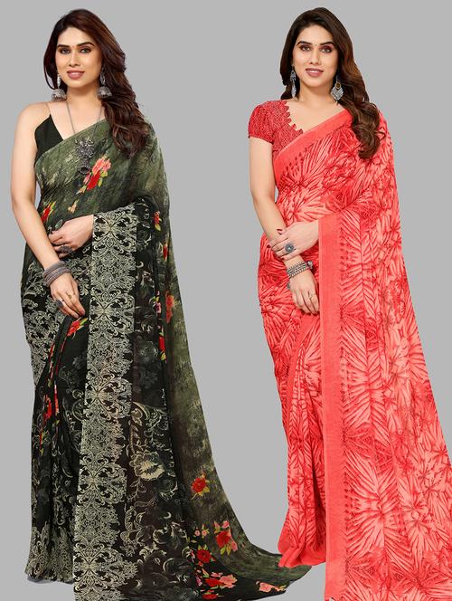 women pack of 2 casual wear combo saree with blouse - 21445383 - Very Small Image - 1