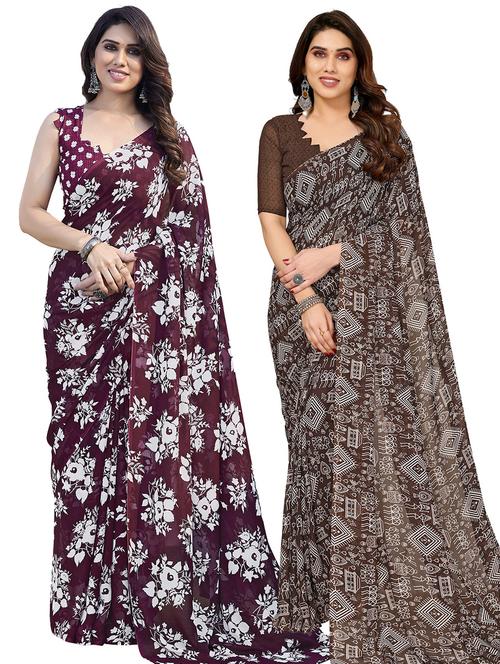 pack of 2 printed casual wear sarees with blouse - 21445384 - Very Small Image - 1