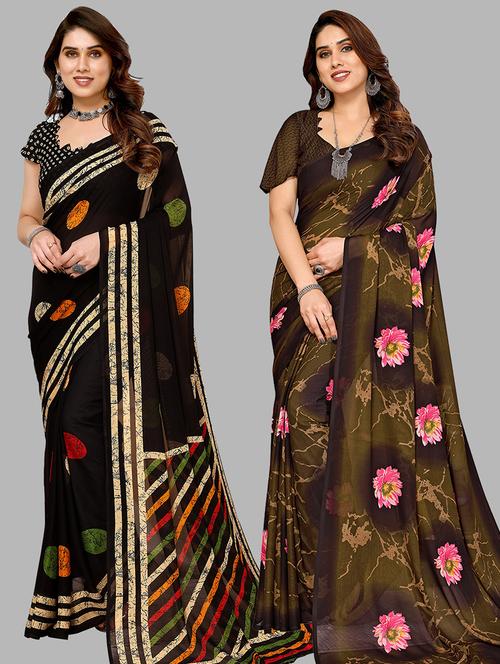 pack of 2 casual wear sarees with blouse - 21445386 - Very Small Image - 1