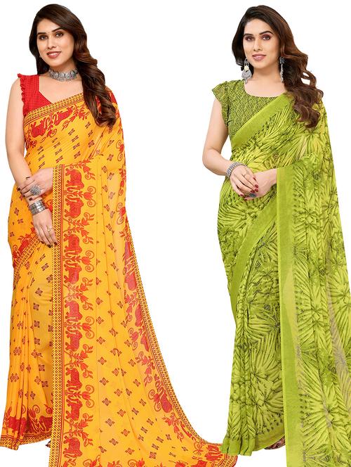 women pack of 2 casual wear combo saree with blouse - 21445389 - Very Small Image - 1