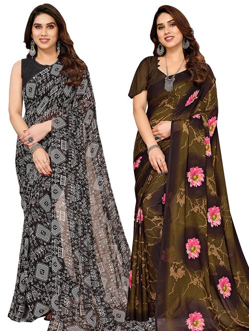 pack of 2 printed casual wear sarees with blouse - 21445392 - Very Small Image - 1