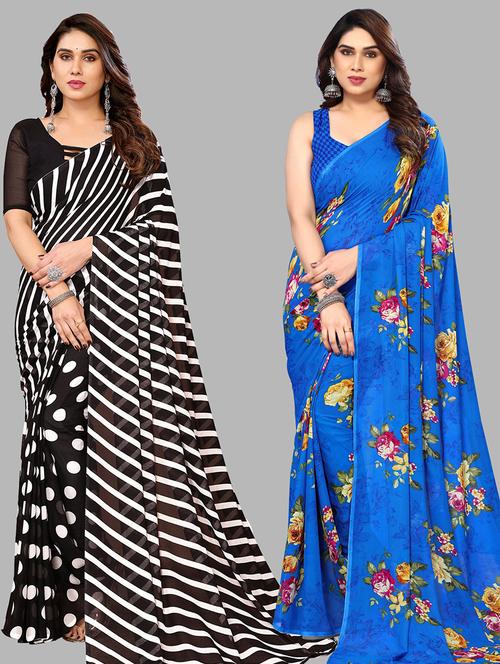 women pack of 2 casual wear combo sarees with blouse - 21445393 - Very Small Image - 1