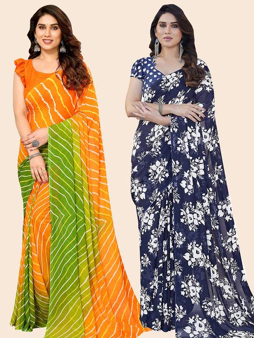 pack of 2 printed casual wear sarees with blouse - 21445396 - Very Small Image - 1