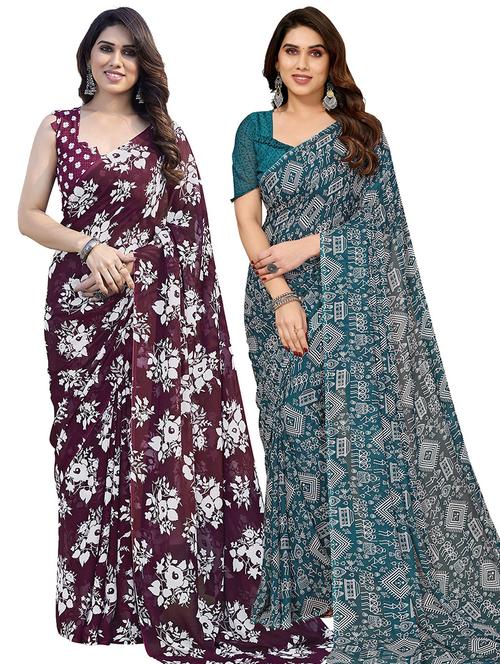 pack of 2 casual wear sarees with blouse - 21445397 - Very Small Image - 1