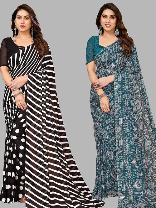 pack of 2 casual wear sarees with blouse - 21445398 - Very Small Image - 1