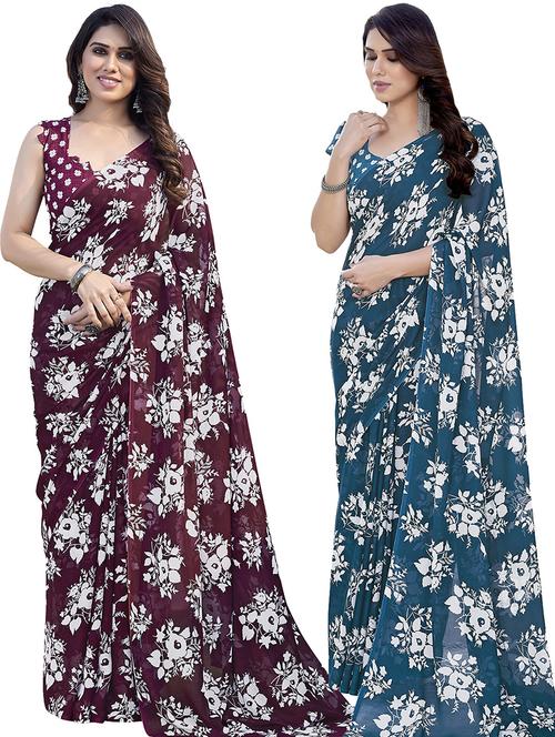 women pack of 2 casual wear combo sarees with blouse - 21445399 - Very Small Image - 1
