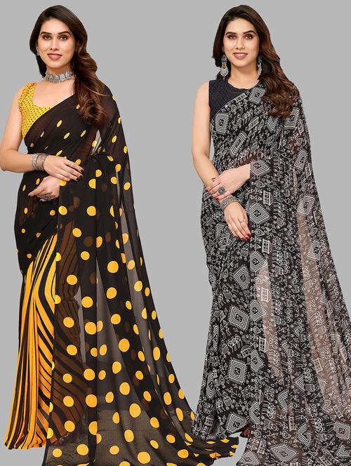 pack of 2 printed casual wear sarees with blouse - 21445400 - Very Small Image - 1