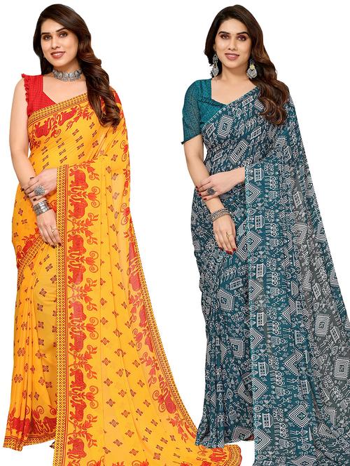women pack of 2 casual wear combo sarees with blouse - 21445405 - Very Small Image - 1