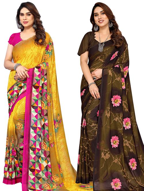 women pack of 2 casual wear combo sarees with blouse - 21445406 - Very Small Image - 1
