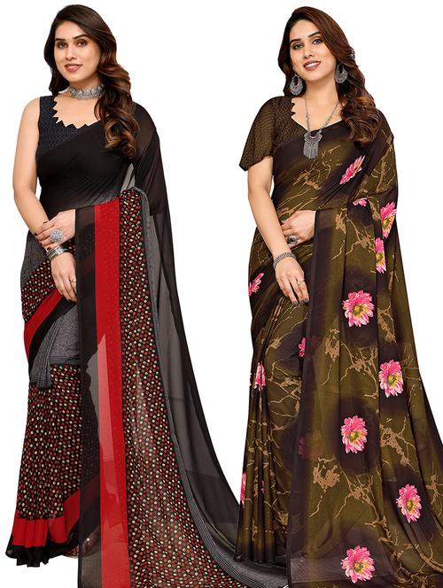 pack of 2 casual wear combo sarees with blouse - 21445408 - Very Small Image - 1