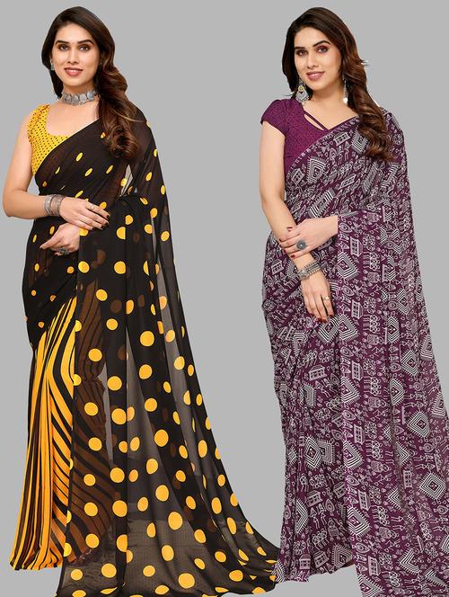 pack of 2 casual wear sarees with blouse - 21445409 - Very Small Image - 1