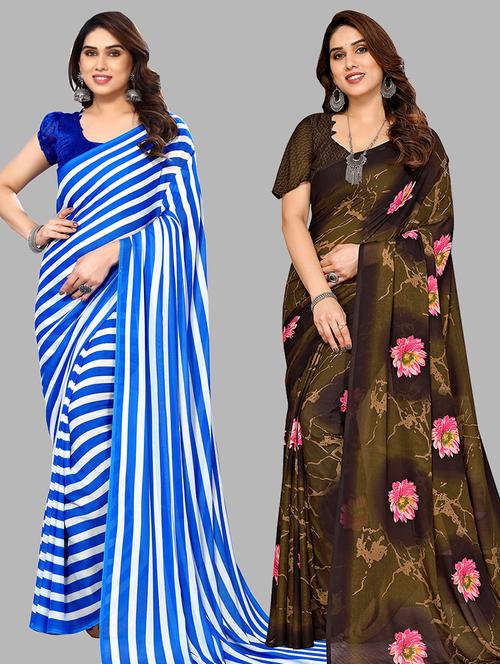 pack of 2 casual wear sarees with blouse - 21445410 - Very Small Image - 1