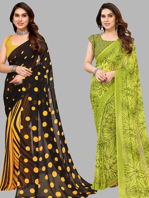 pack of 2 casual wear combo sarees with blouse - 21445413 - Very Small Image - 1
