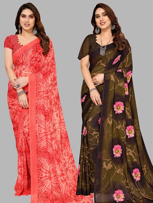 pack of 2 casual wear combo sarees with blouse - 21445414 - Very Small Image - 1
