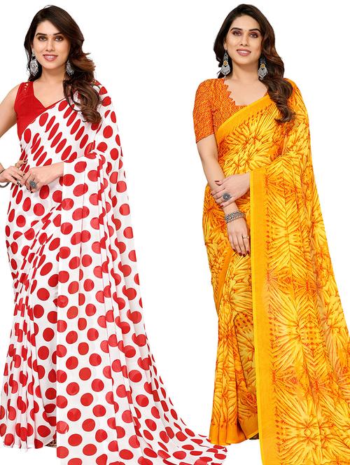 pack of 2 printed casual wear sarees with blouse - 21445415 - Very Small Image - 1