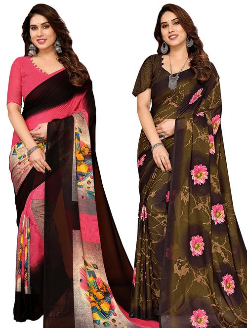 pack of 2 printed casual wear sarees with blouse - 21445420 - Very Small Image - 1
