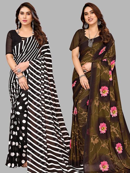 pack of 2 printed casual wear sarees with blouse - 21445421 - Very Small Image - 1