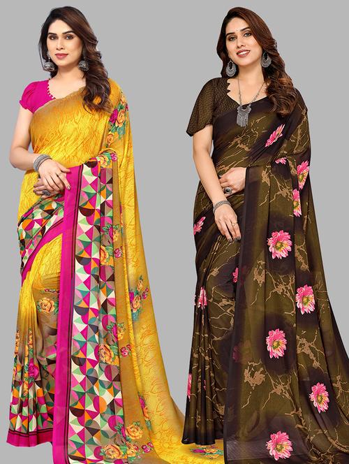 pack of 2 casual wear sarees with blouse - 21445423 - Very Small Image - 1