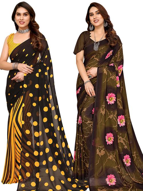pack of 2 casual wear combo sarees with blouse - 21445424 - Very Small Image - 1