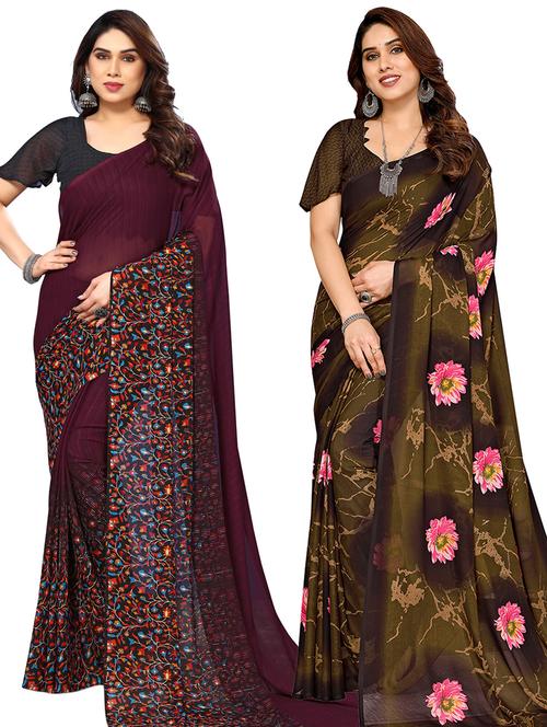 pack of 2 casual wear sarees with blouse - 21445426 - Very Small Image - 1