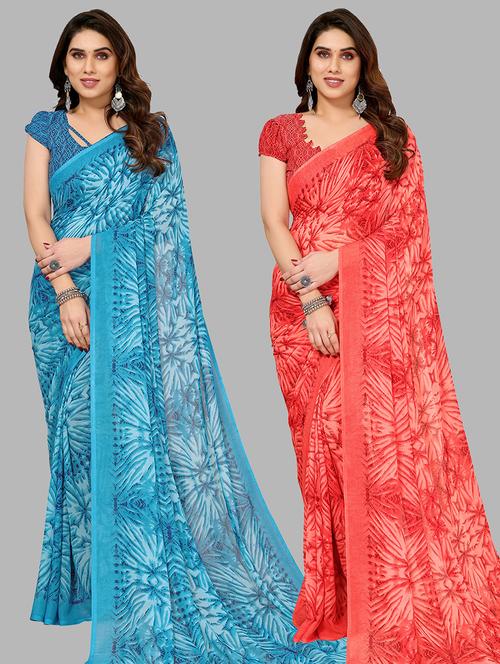 women pack of 2 casual wear combo saree with blouse - 21445429 - Very Small Image - 1
