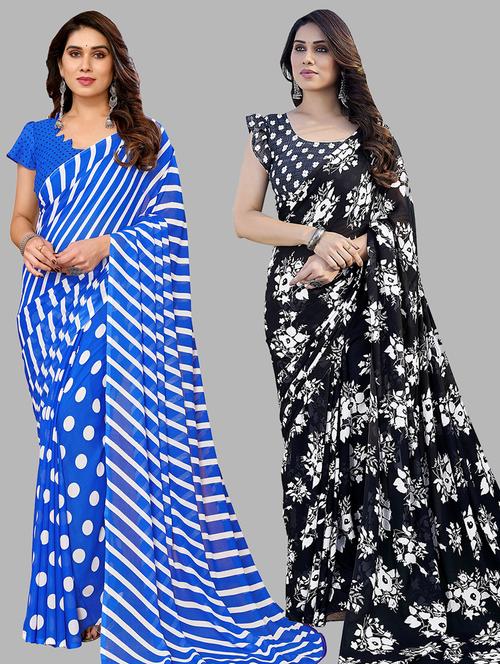 women pack of 2 casual wear combo sarees with blouse - 21445431 - Very Small Image - 1