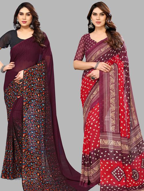 pack of 2 printed casual wear sarees with blouse - 21445432 - Very Small Image - 1