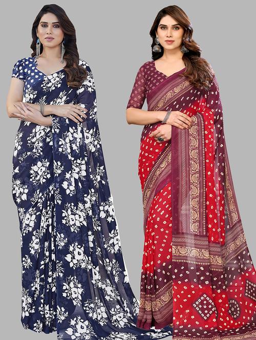 pack of 2 casual wear combo sarees with blouse - 21445433 - Very Small Image - 1