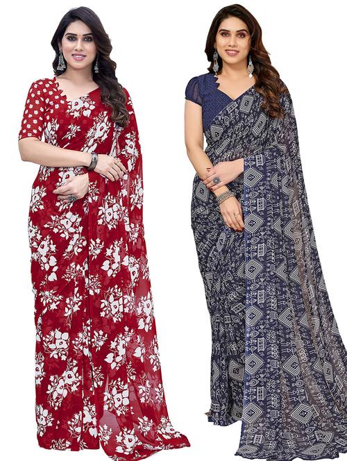 pack of 2 casual wear sarees with blouse - 21445434 - Very Small Image - 1