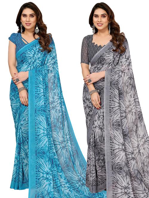 women pack of 2 casual wear combo sarees with blouse - 21445435 - Very Small Image - 1