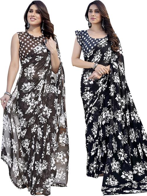 pack of 2 printed casual wear sarees with blouse - 21445436 - Very Small Image - 1