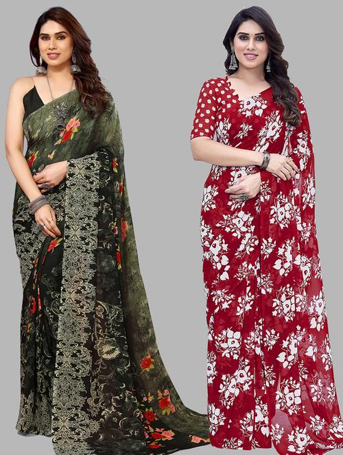 pack of 2 printed casual wear sarees with blouse - 21445437 - Very Small Image - 1