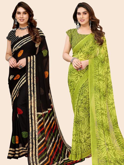 women pack of 2 casual wear combo sarees with blouse - 21445439 - Very Small Image - 1