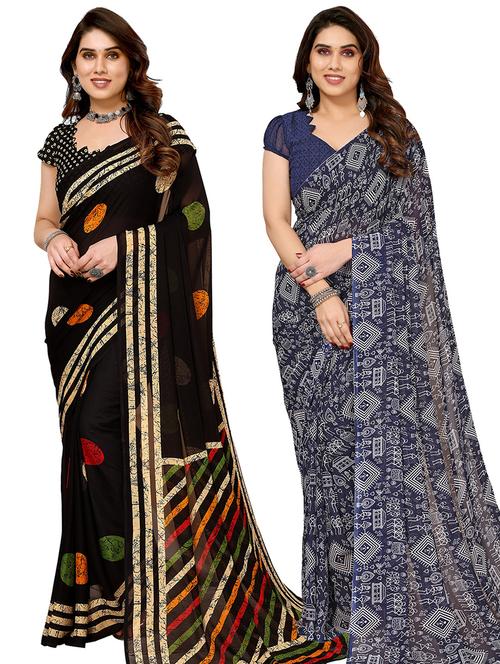 women pack of 2 casual wear combo sarees with blouse - 21445440 - Very Small Image - 1