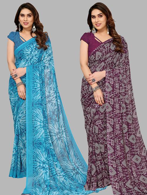 women pack of 2 casual wear combo sarees with blouse - 21445441 - Very Small Image - 1