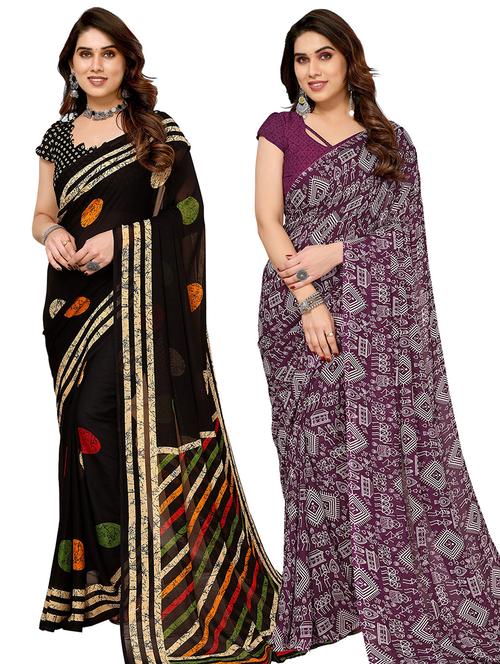 pack of 2 casual wear combo sarees with blouse - 21445443 - Very Small Image - 1
