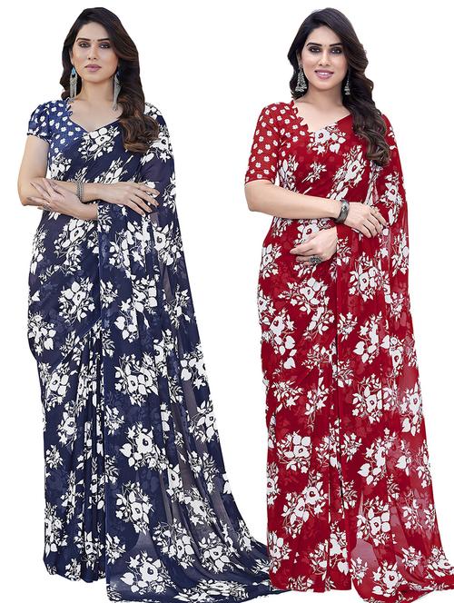 pack of 2 casual wear combo sarees with blouse - 21445444 - Very Small Image - 1